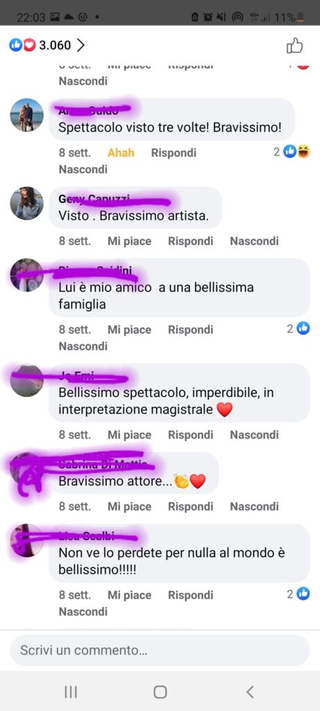 Commenti sulla pagina facebook Ergo Sum per Uno Nessuno Centomila