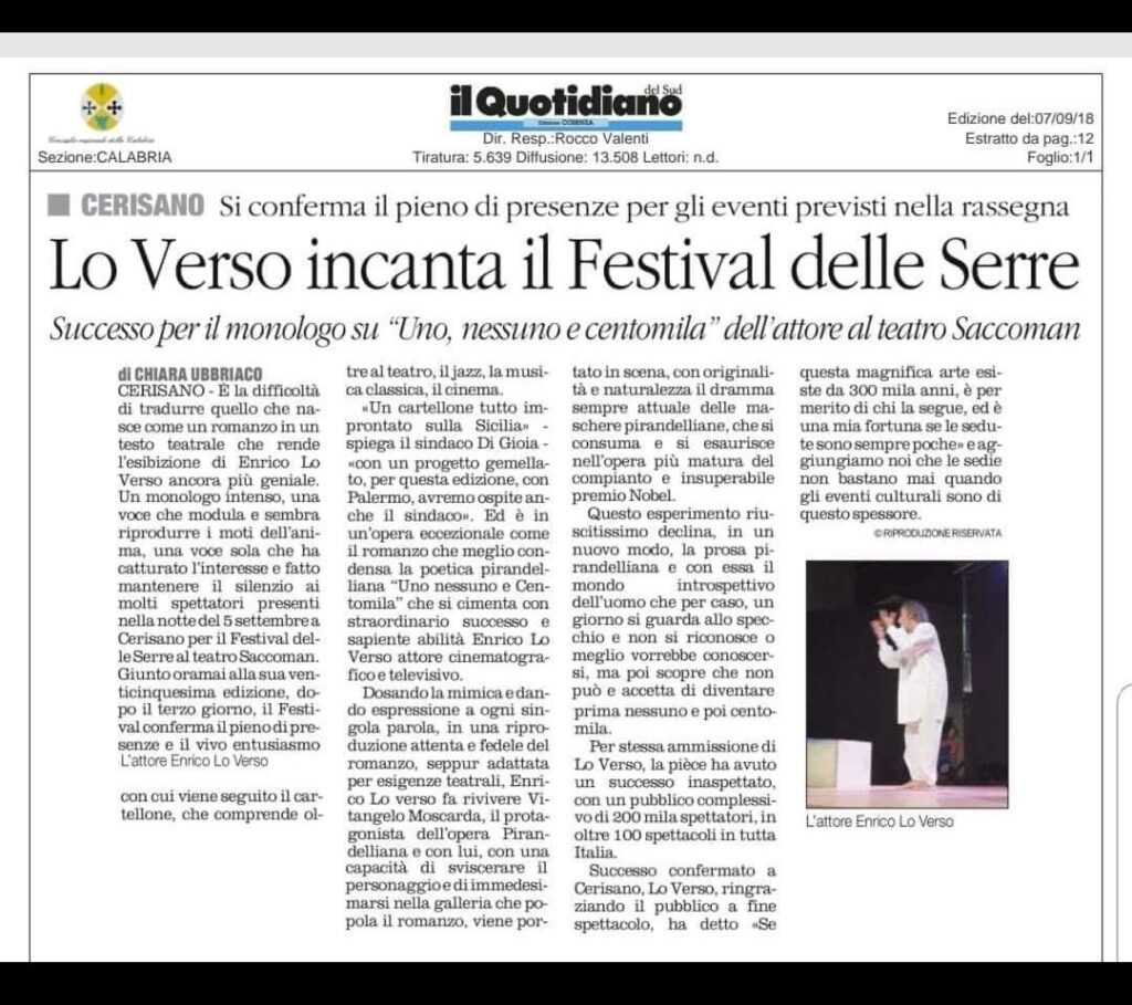 Recensione Uno Nessuno Centomila con Enrico Lo Verso Cerisano